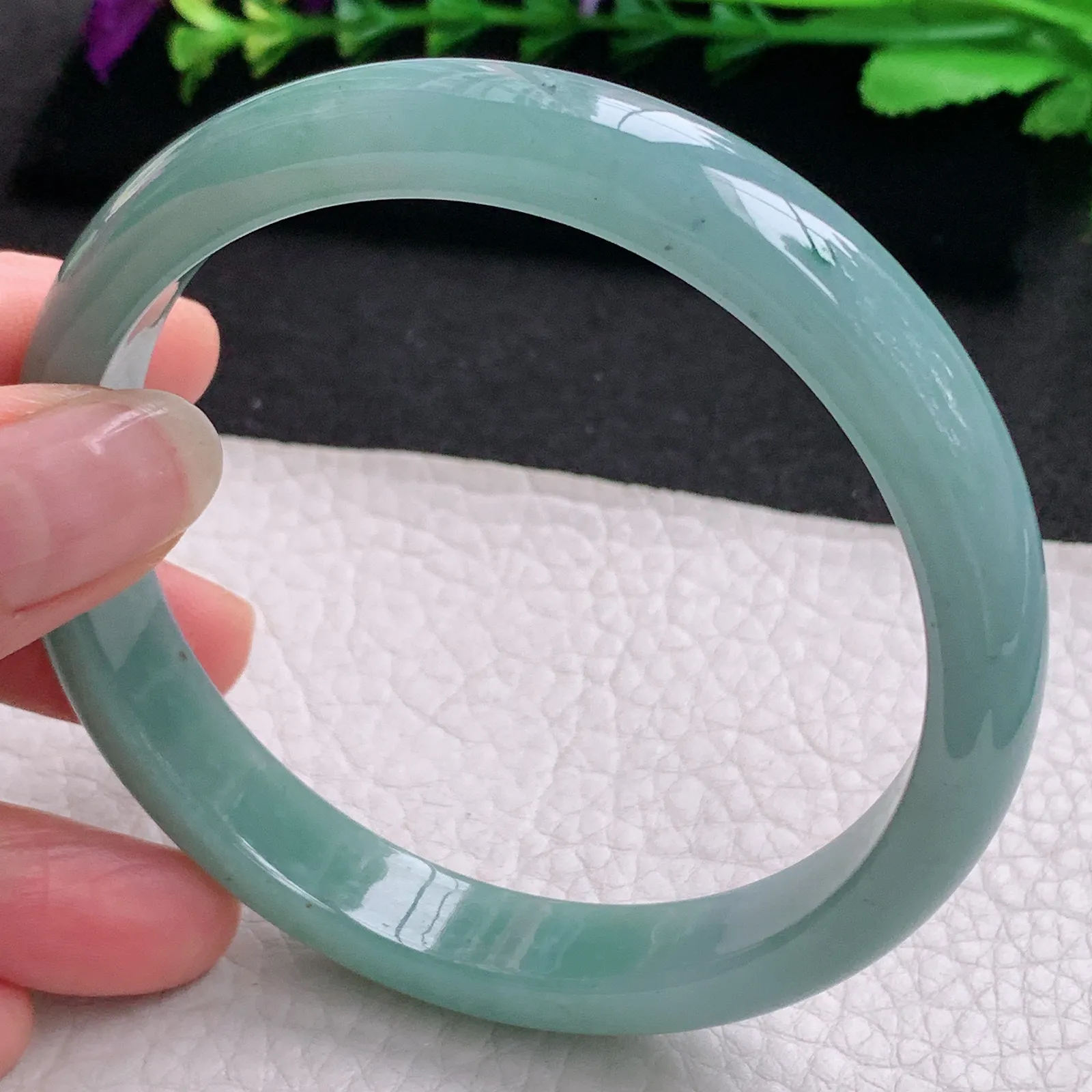 ll大圈口64*11.5*7.3平安镯 天然缅甸翡翠A货水润蓝韵宽边玉手环