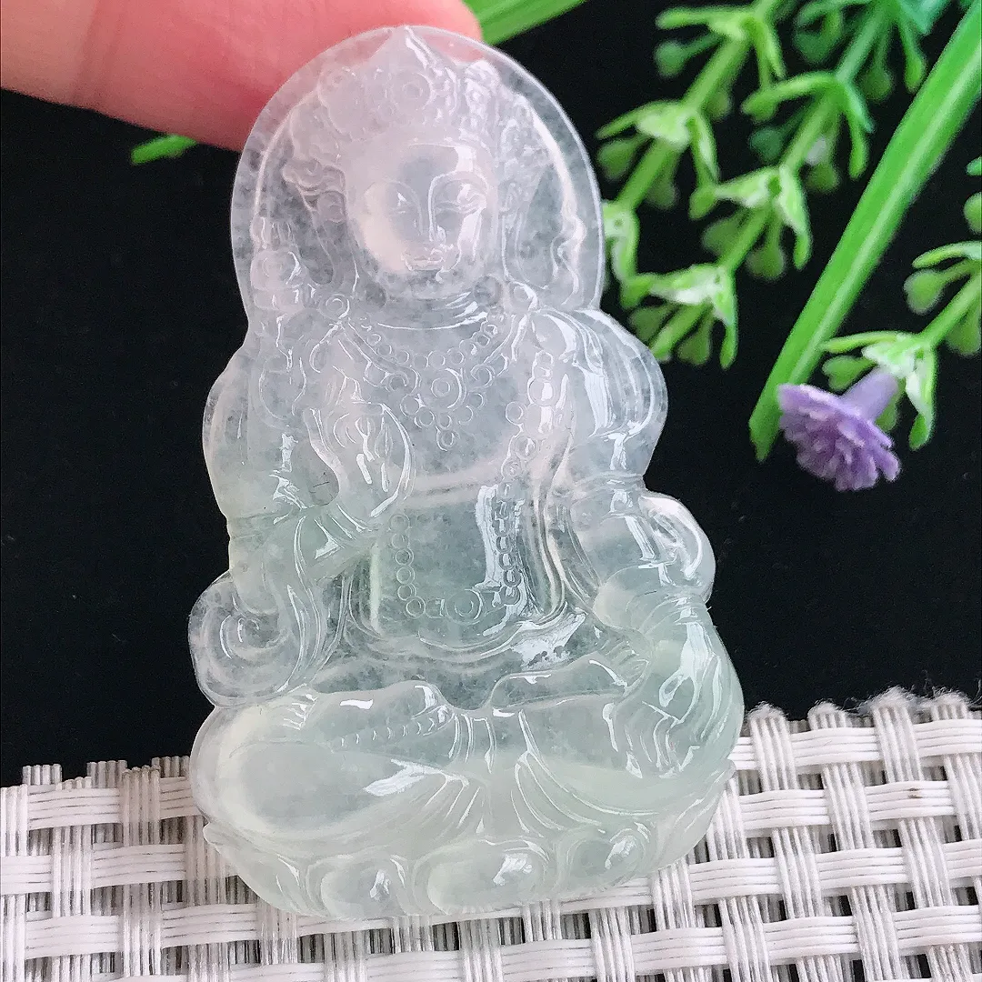 实拍A货翡翠55.8/34.8/5.6老坑冰种冰透渡母菩萨吊坠翡翠挂件