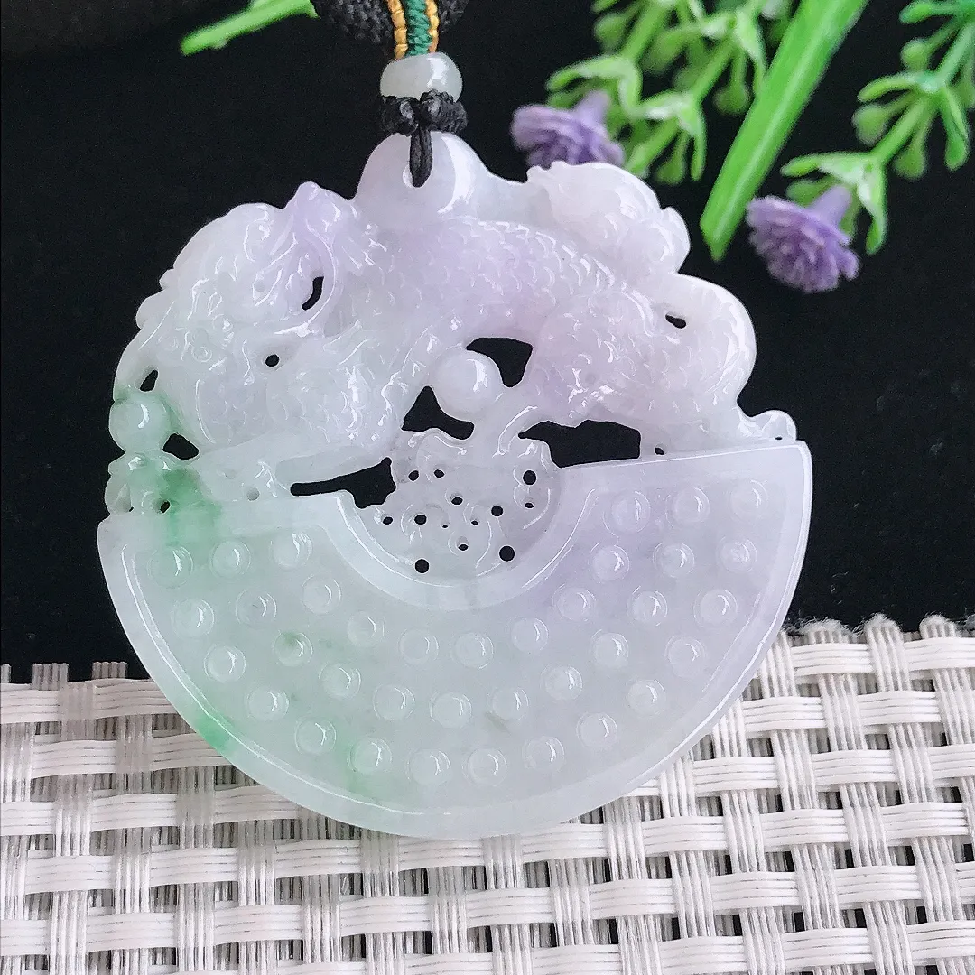 实拍A货翡翠48/5.8老坑秀气温润飘花仿古龙牌吊坠翡翠挂件