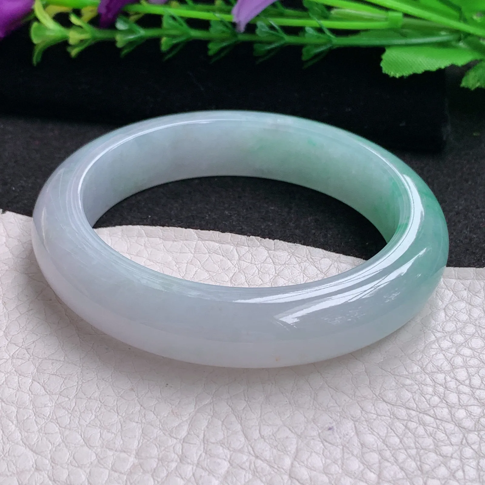 ll招财款57*12.5*9.6平安镯 天然缅甸翡翠A货冰润半山水蓝韵宽边玉手环