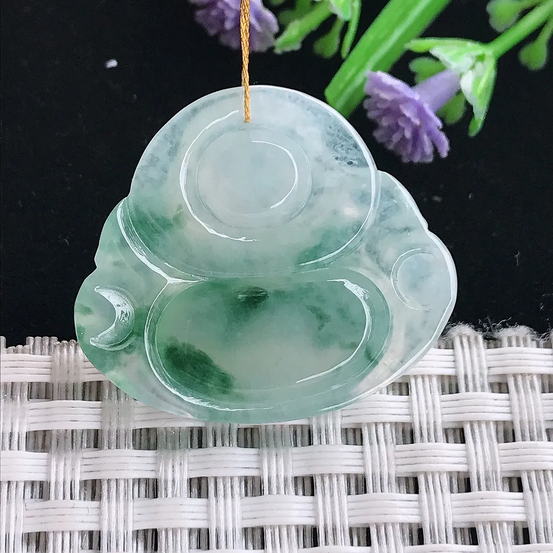 实拍A货翡翠26.3/30/6.2老坑冰胶果冻冰飘花佛公吊坠翡翠挂件