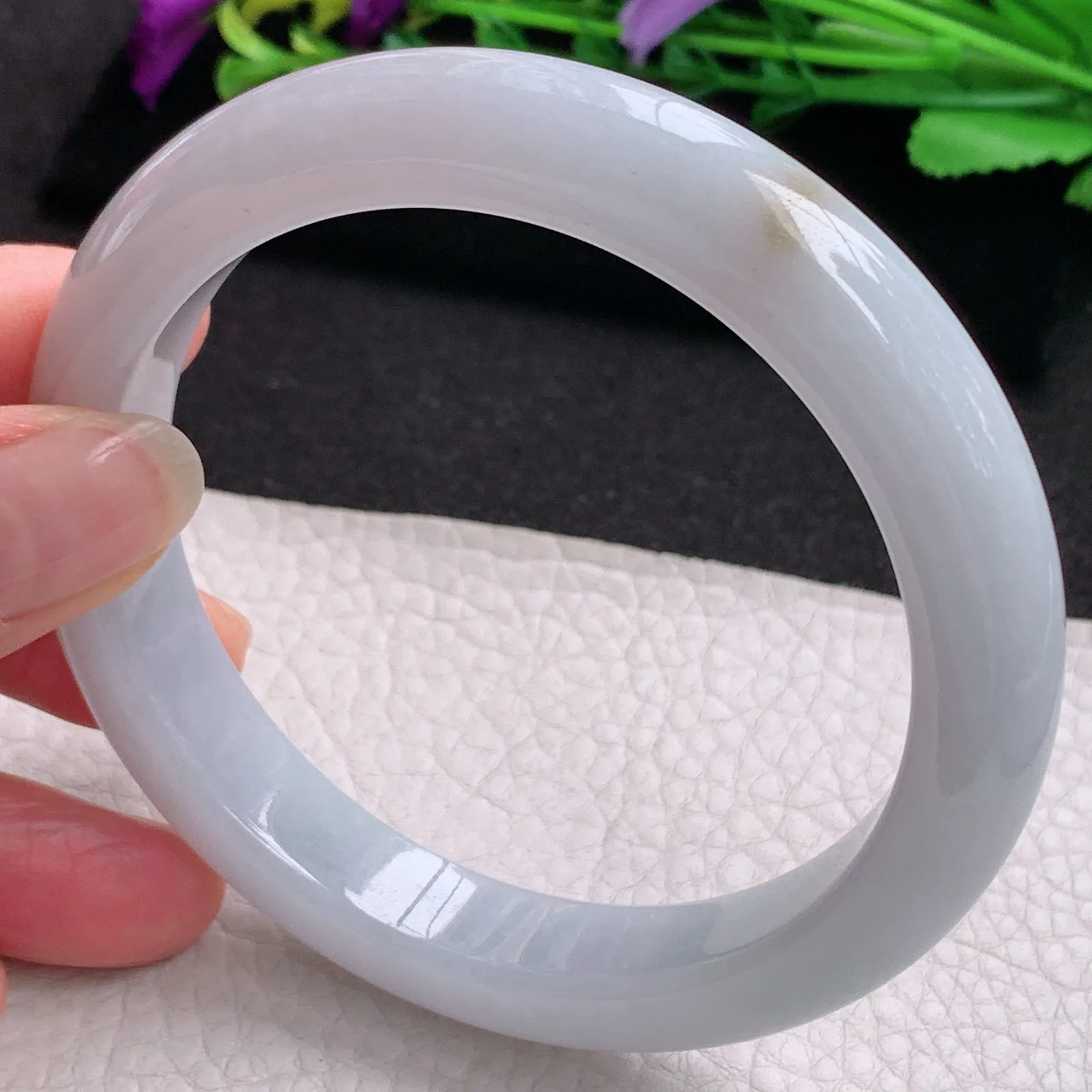 ll大圈口64*12.6*9平安镯 天然缅甸翡翠A货水润洒金宽边玉手环