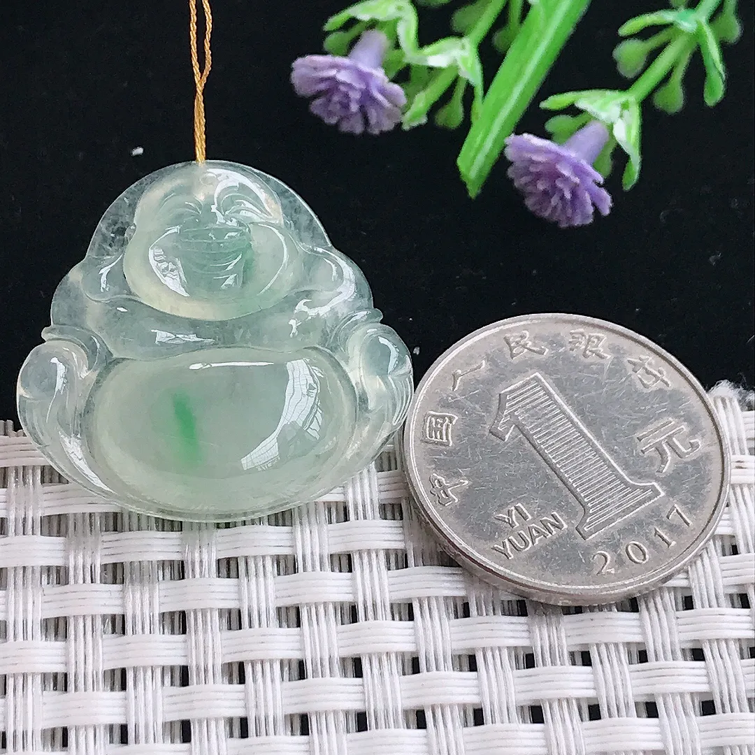 实拍A货翡翠27.2/29.3/6.6老坑冰种起胶冰晴绿佛公吊坠翡翠挂件