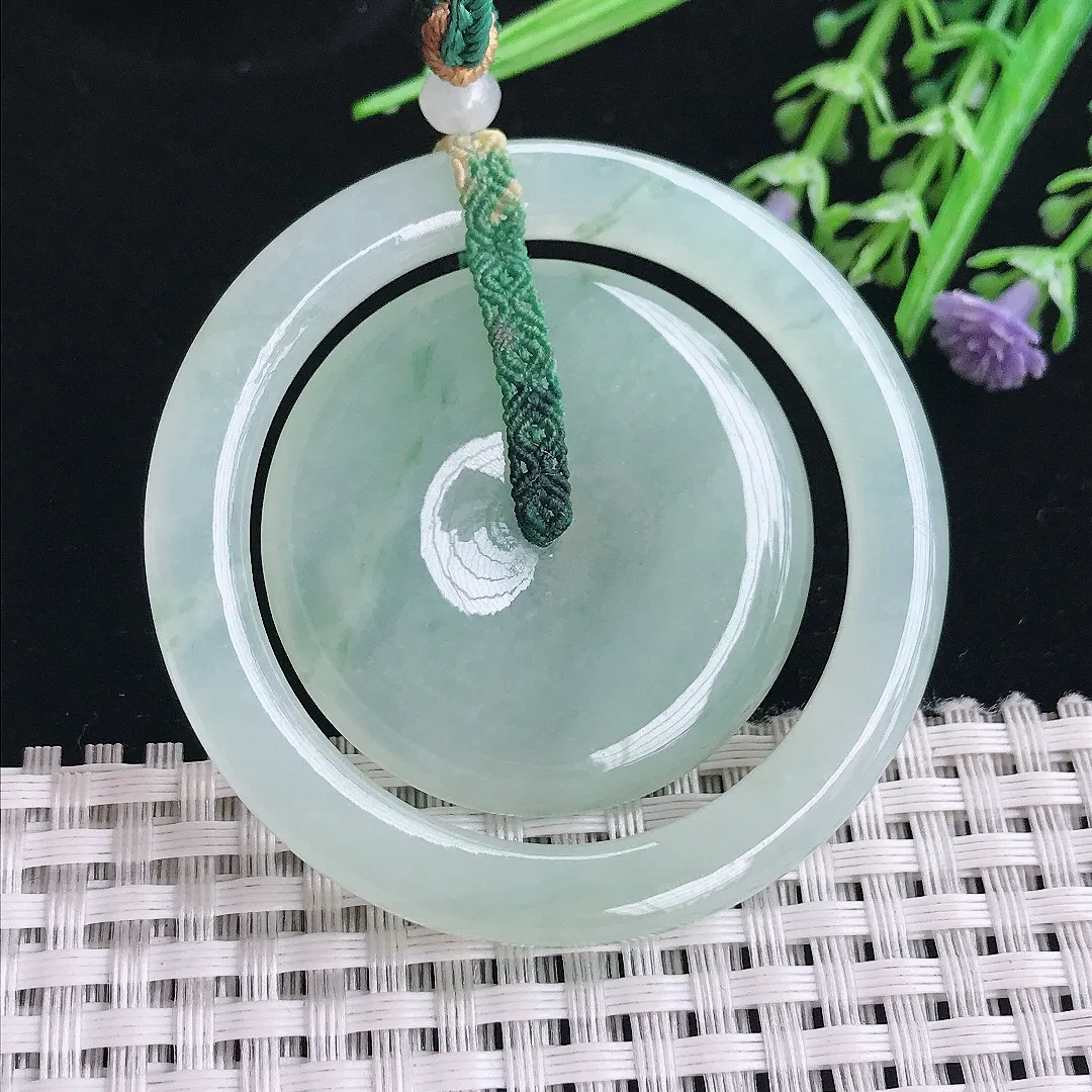 实拍A货翡翠53.8/6老坑冰胶水灵冰晴母子扣吊坠翡翠玉扣挂件