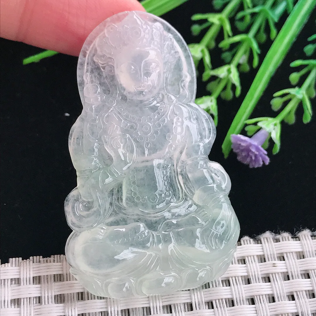 实拍A货翡翠55.8/34.8/5.6老坑冰种冰透渡母菩萨吊坠翡翠挂件