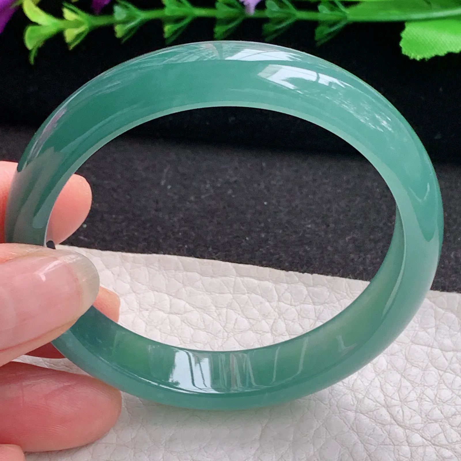 ll年轻款55*11.8*7平安镯 天然翡翠A货冰蓝韵味宽边玉手环