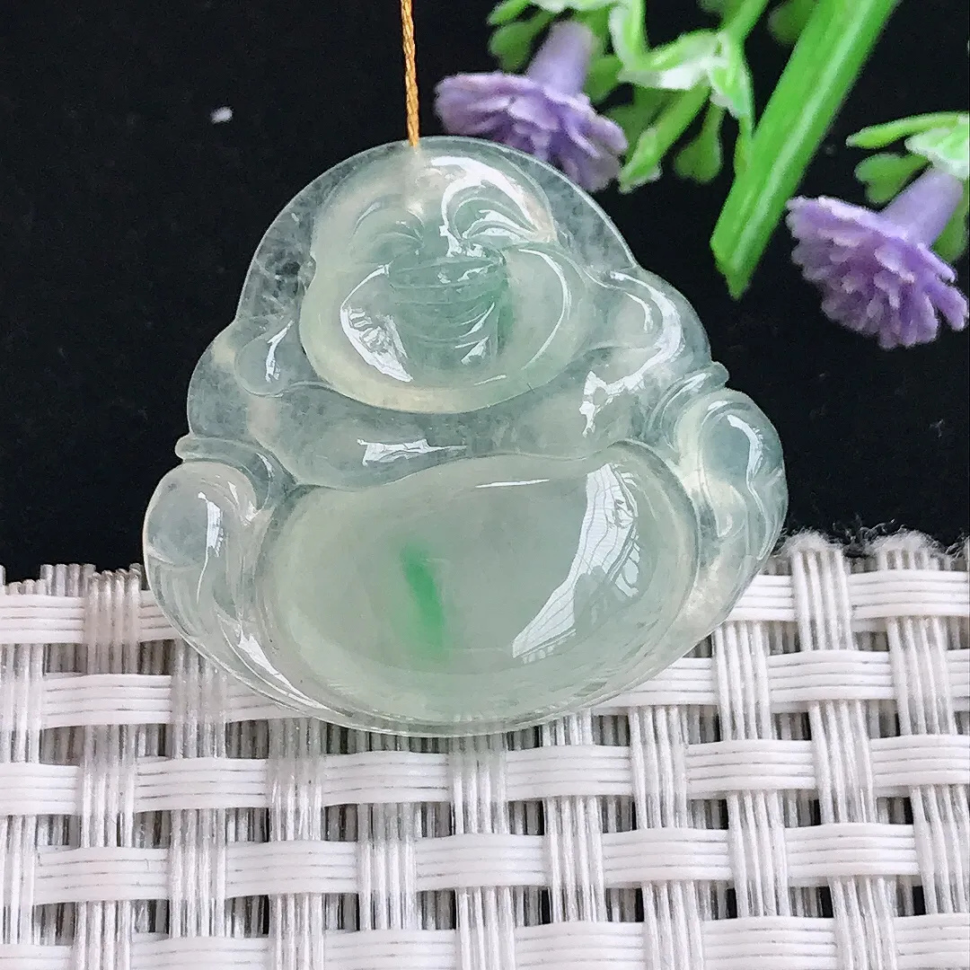 实拍A货翡翠27.2/29.3/6.6老坑冰种起胶冰晴绿佛公吊坠翡翠挂件