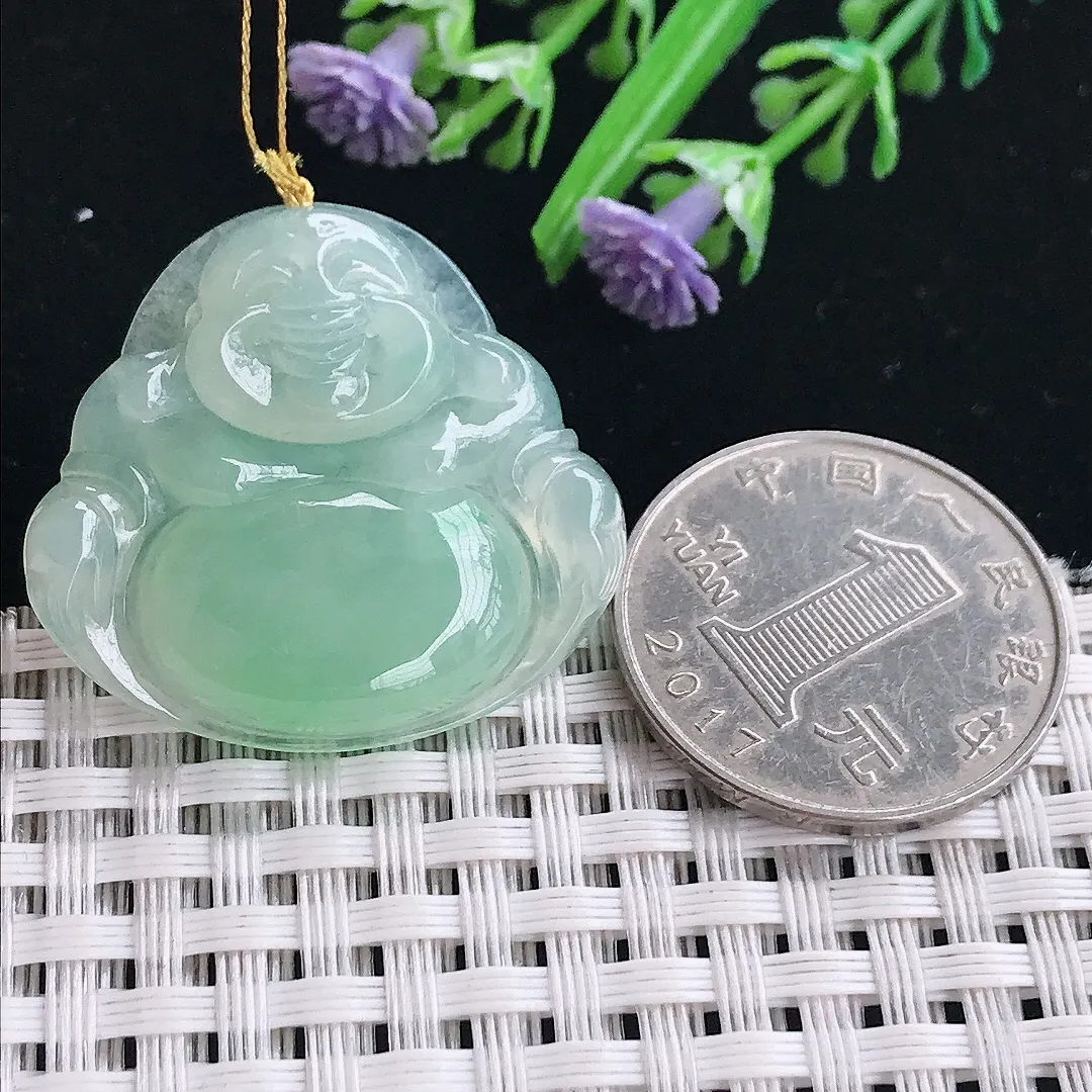 实拍A货翡翠29.8/31.8/5.5老坑冰胶水灵冰晴绿佛公吊坠翡翠挂件