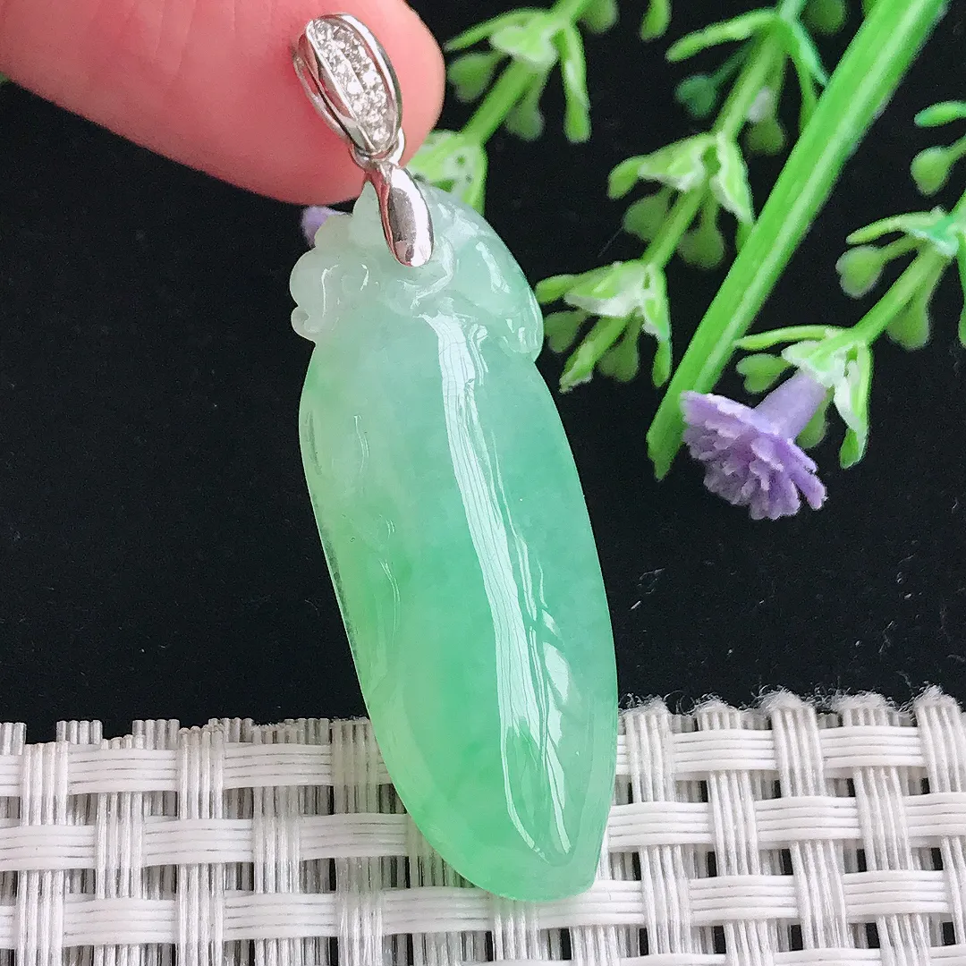 实拍A货翡翠39.2/14.5/8.2老坑18k金镶嵌冰阳绿满绿福瓜吊坠翡翠挂件