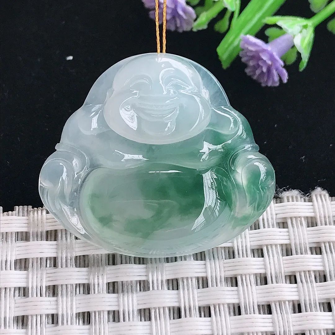 实拍A货翡翠28.9/33.3/6.1老坑冰胶水灵飘花佛公吊坠翡翠挂件