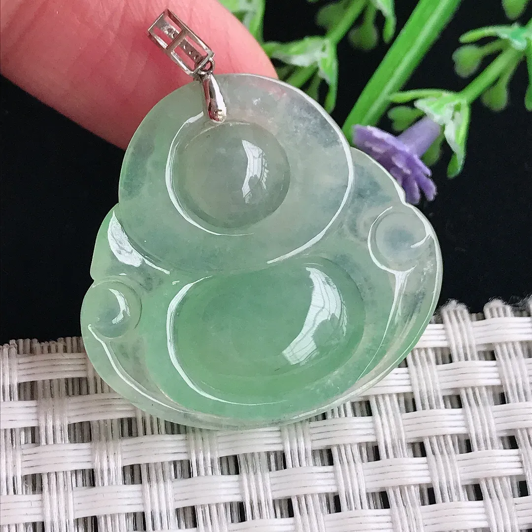 实拍A货翡翠30/31.6/6老坑18k金镶嵌冰晴甜绿佛公吊坠翡翠挂件