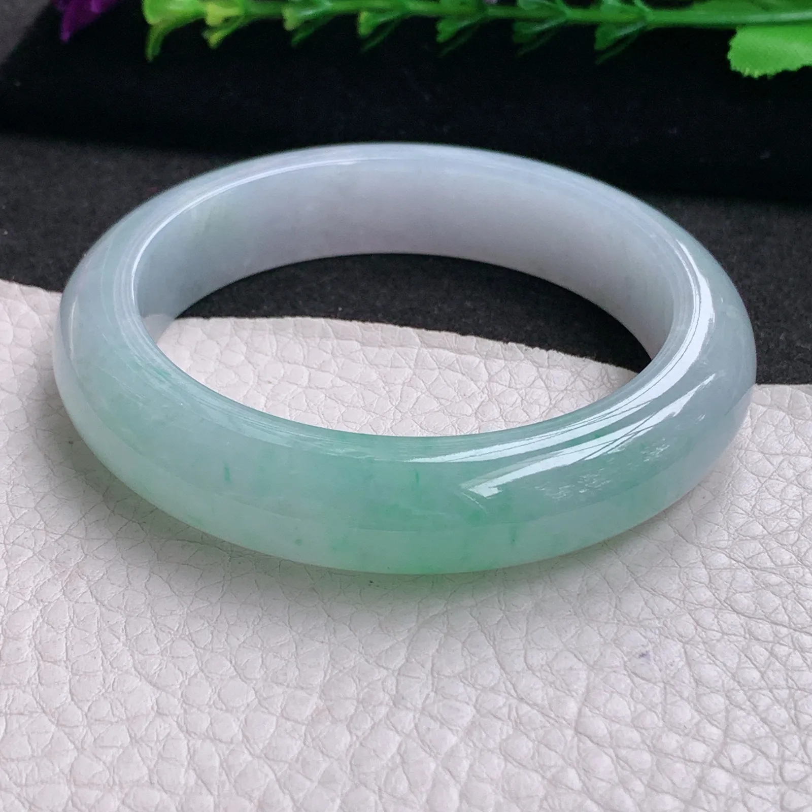 ll招财款57*12.5*9.6平安镯 天然缅甸翡翠A货冰润半山水蓝韵宽边玉手环