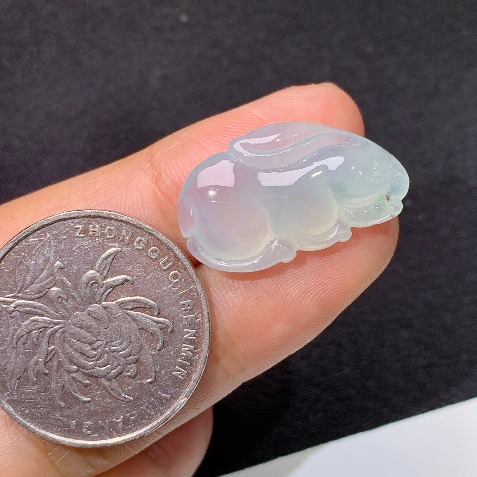 冰种小兔，镶嵌佳品，冰润细腻，种水足，001 尺寸23.9*13.5*5.6