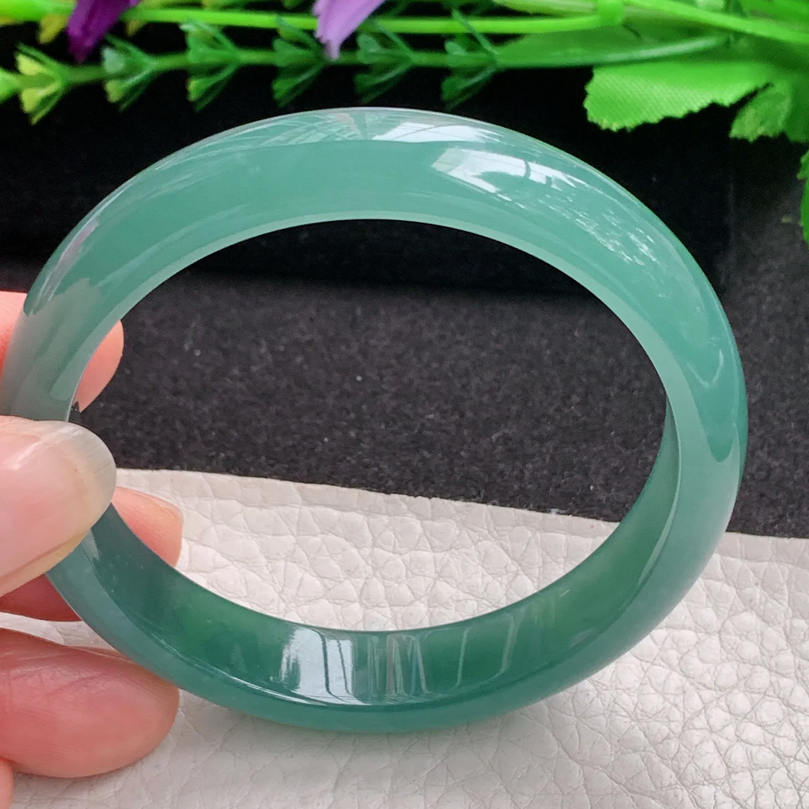 ll年轻款55*11.8*7平安镯 天然翡翠A货冰蓝韵味宽边玉手环