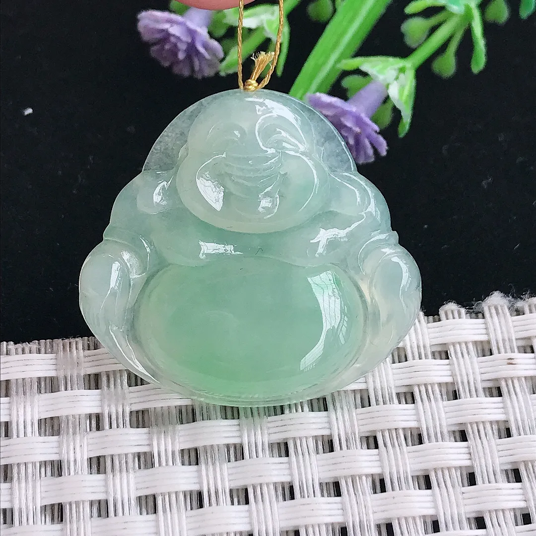 实拍A货翡翠29.8/31.8/5.5老坑冰胶水灵冰晴绿佛公吊坠翡翠挂件