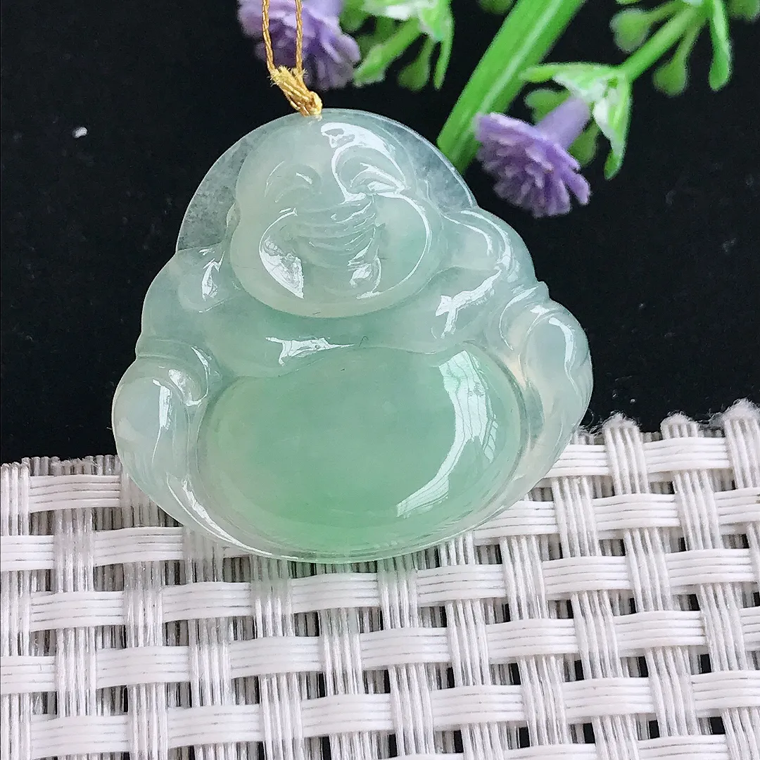 实拍A货翡翠29.8/31.8/5.5老坑冰胶水灵冰晴绿佛公吊坠翡翠挂件