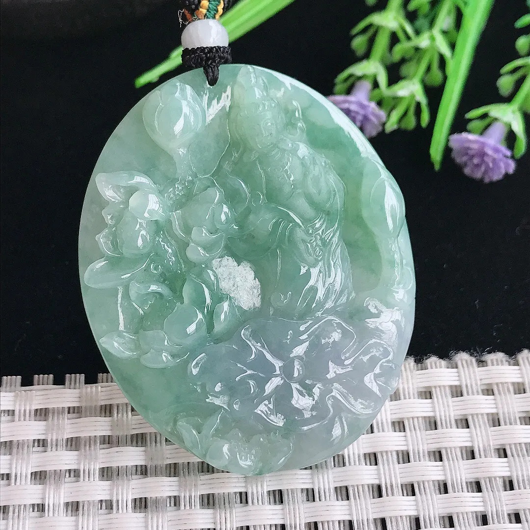 实拍A货翡翠49.8/41/6.3老坑冰润满色观音菩萨吊坠翡翠挂件