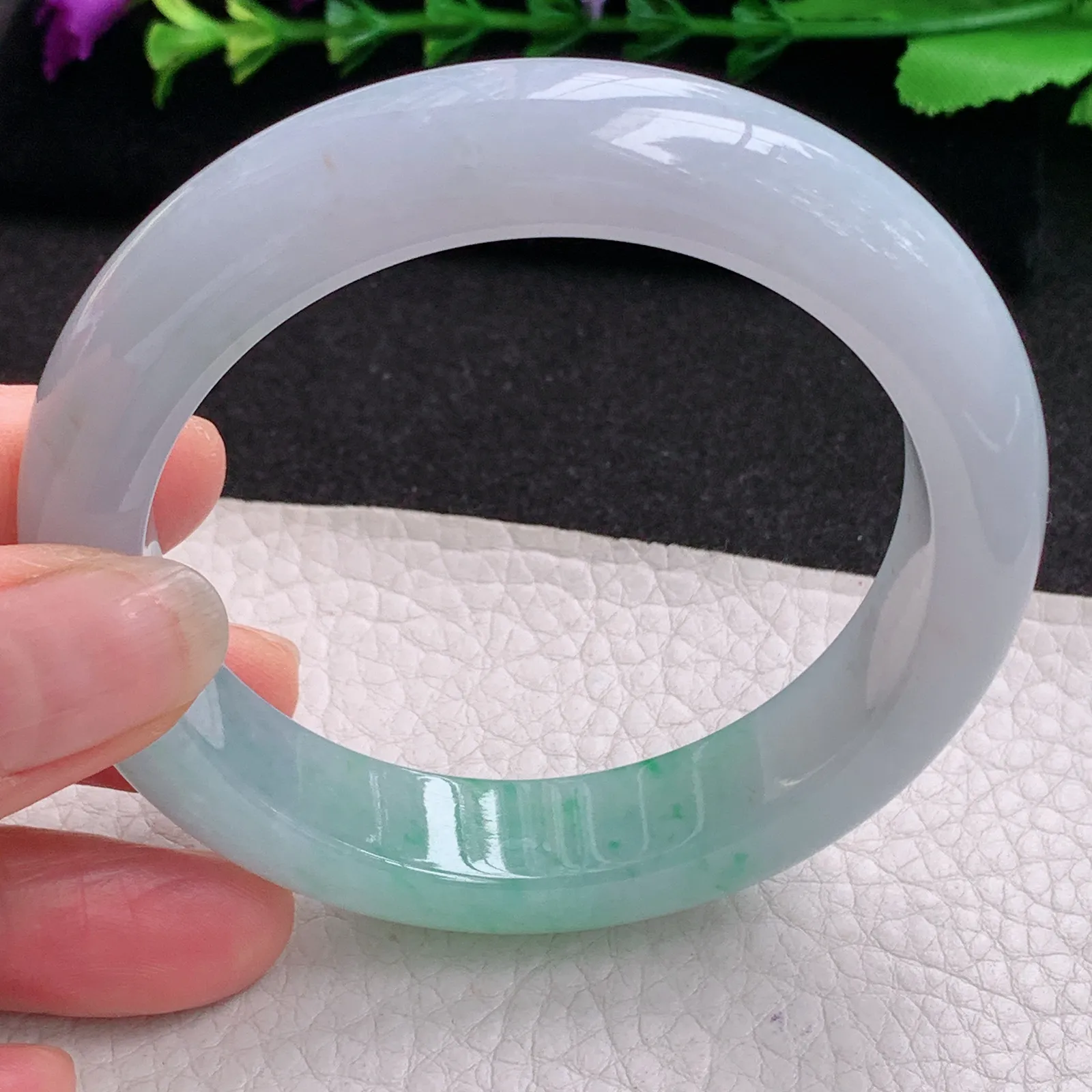 ll招财款57*12.5*9.6平安镯 天然缅甸翡翠A货冰润半山水蓝韵宽边玉手环