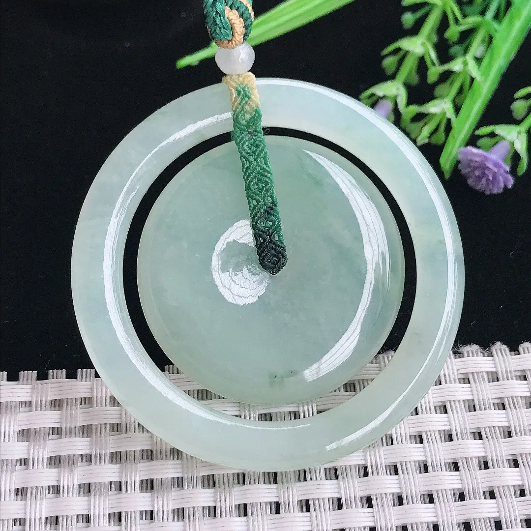 实拍A货翡翠53.8/6老坑冰胶水灵冰晴母子扣吊坠翡翠玉扣挂件