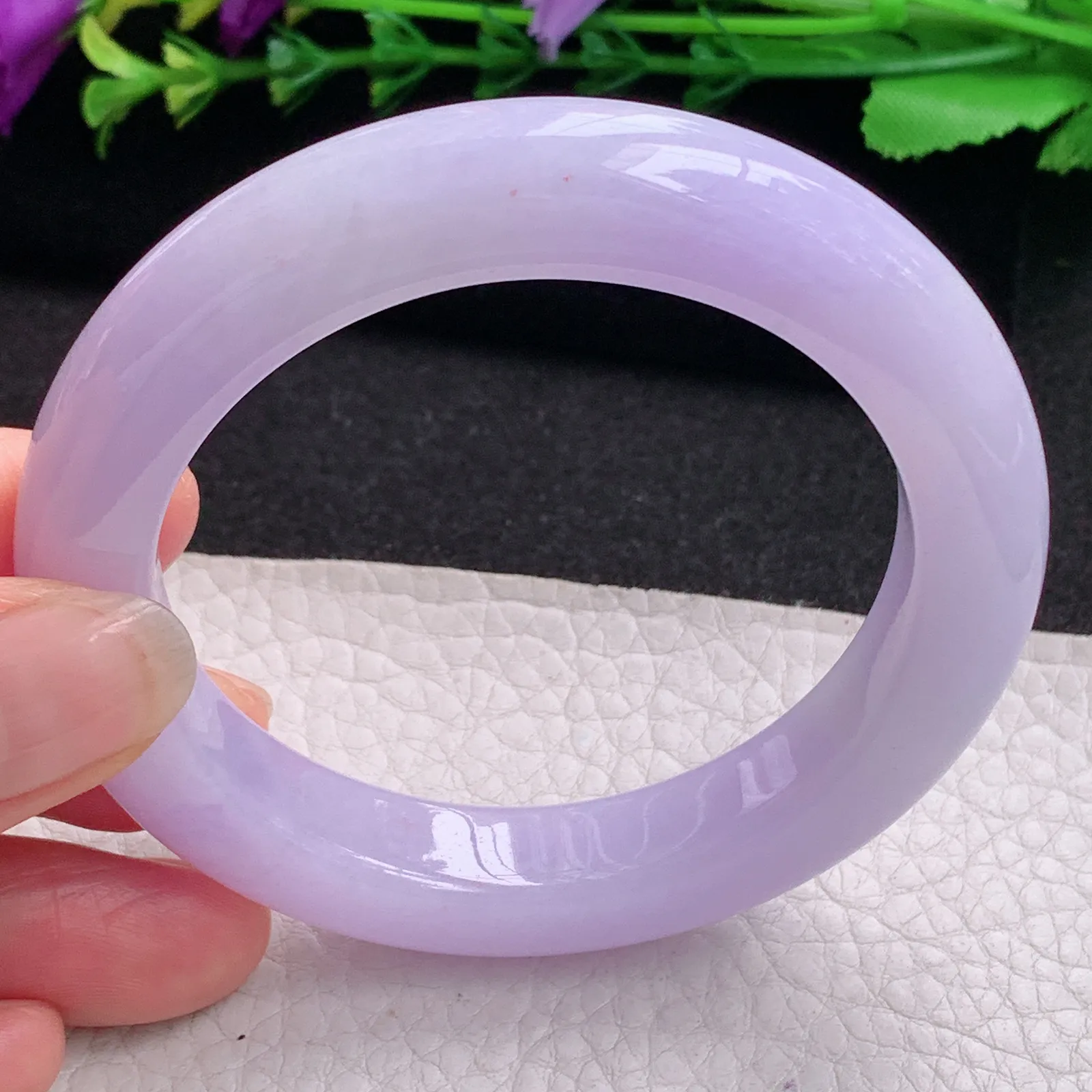 faa梦幻款55*11.5*10平安镯 天然缅甸翡翠A货水润紫罗兰宽边玉手环