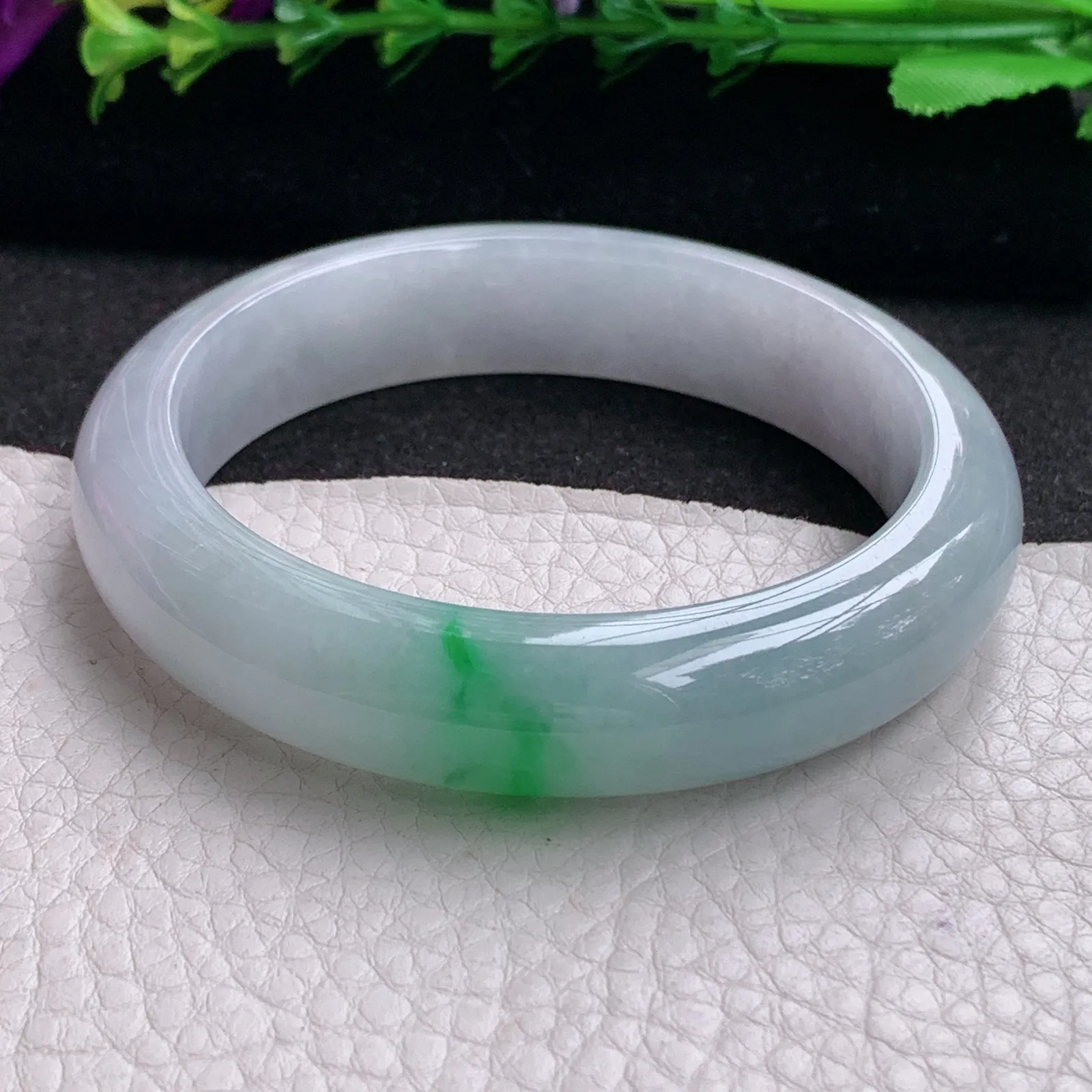 ll飘逸款57*13.2*8.5平安镯 天然缅甸翡翠A货水润飘花宽边玉手环