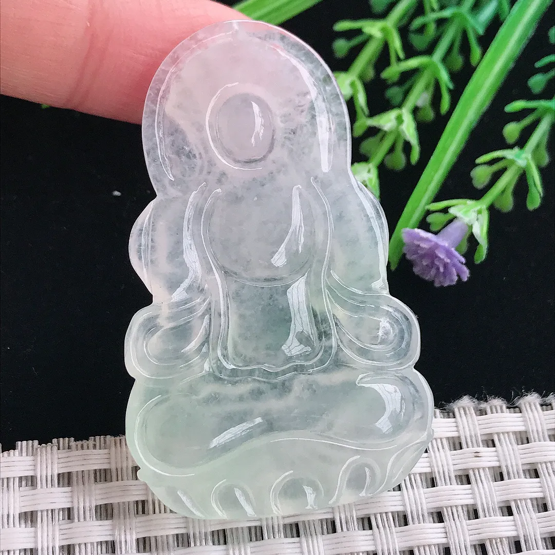 实拍A货翡翠55.8/34.8/5.6老坑冰种冰透渡母菩萨吊坠翡翠挂件