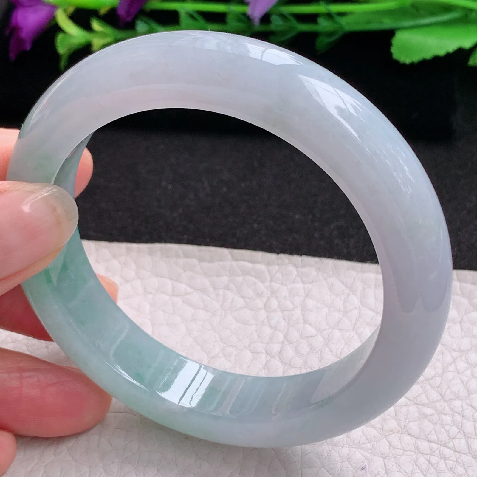 ll招财款57*12.5*9.6平安镯 天然缅甸翡翠A货冰润半山水蓝韵宽边玉手环