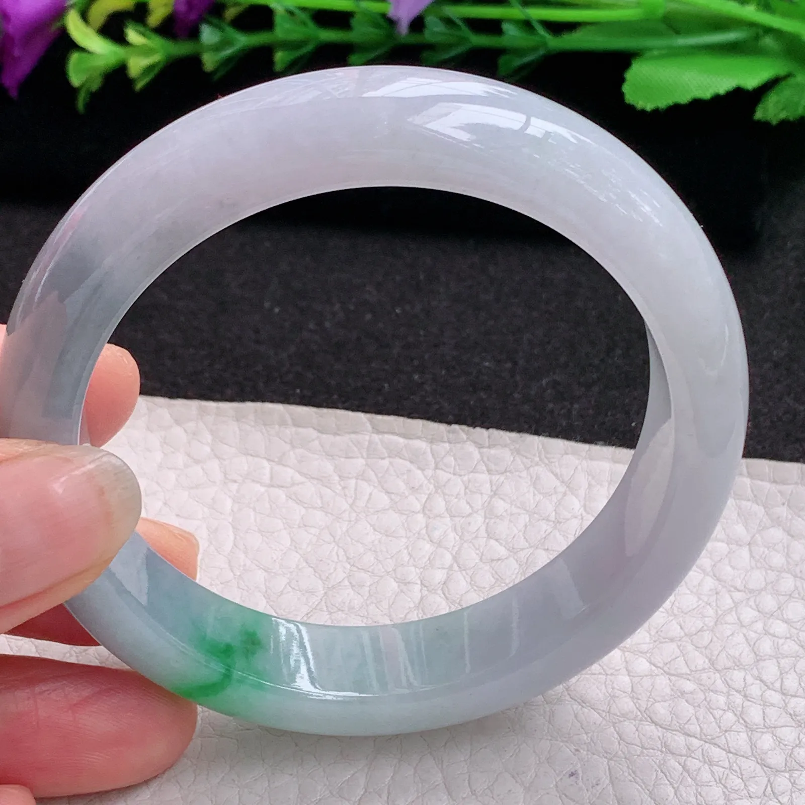 ll飘逸款57*13.2*8.5平安镯 天然缅甸翡翠A货水润飘花宽边玉手环