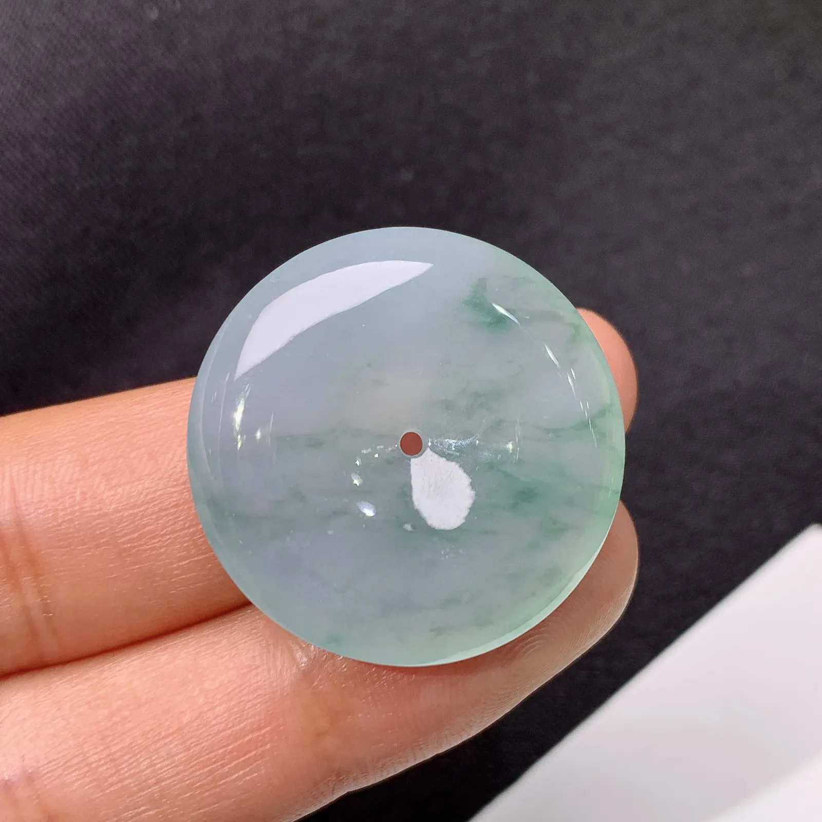 飘花平安扣，冰冰润润，玉质细腻，种水足，001 尺寸26.6*5.8