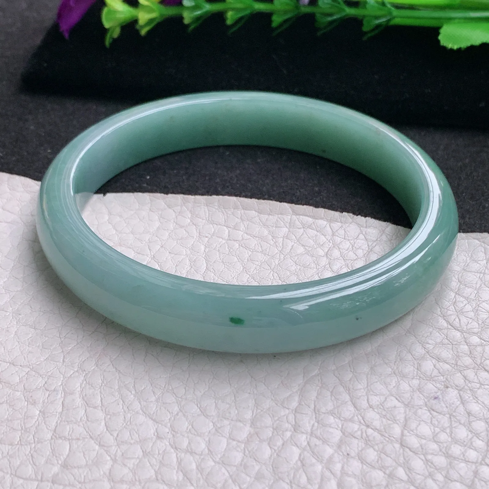 ll大圈口64*11.5*7.3平安镯 天然缅甸翡翠A货水润蓝韵宽边玉手环