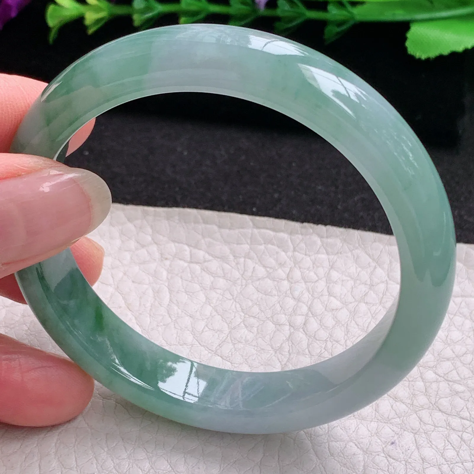 xx飘花韵味款56*12*7.5平安镯 天然缅甸翡翠A货冰胶飘逸宽边玉手环