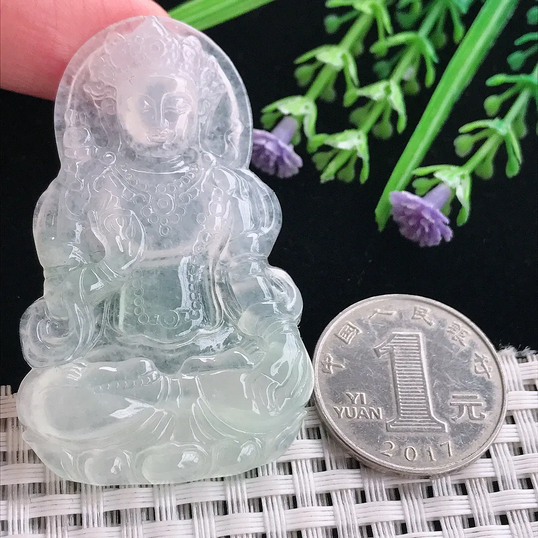 实拍A货翡翠55.8/34.8/5.6老坑冰种冰透渡母菩萨吊坠翡翠挂件