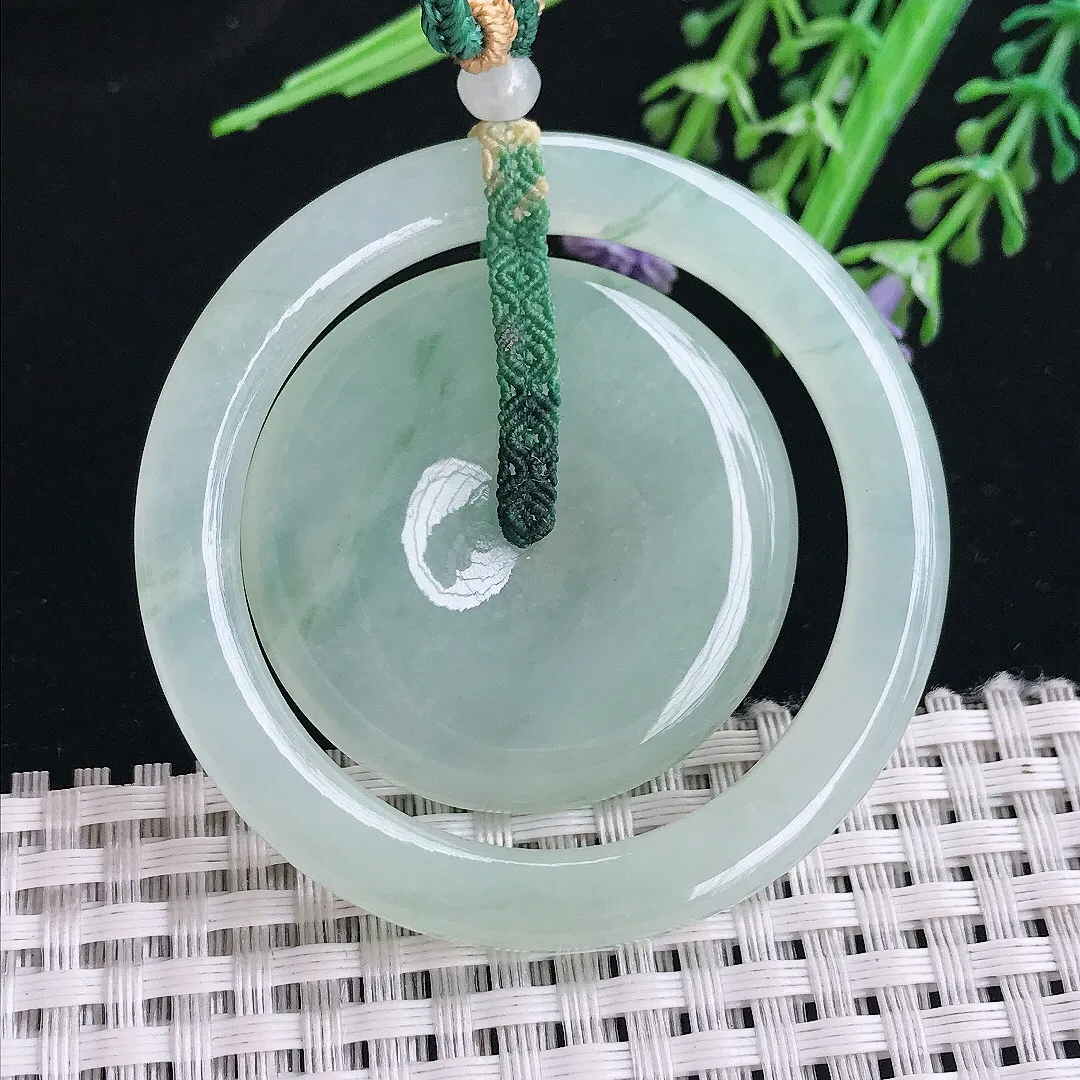 实拍A货翡翠53.8/6老坑冰胶水灵冰晴母子扣吊坠翡翠玉扣挂件