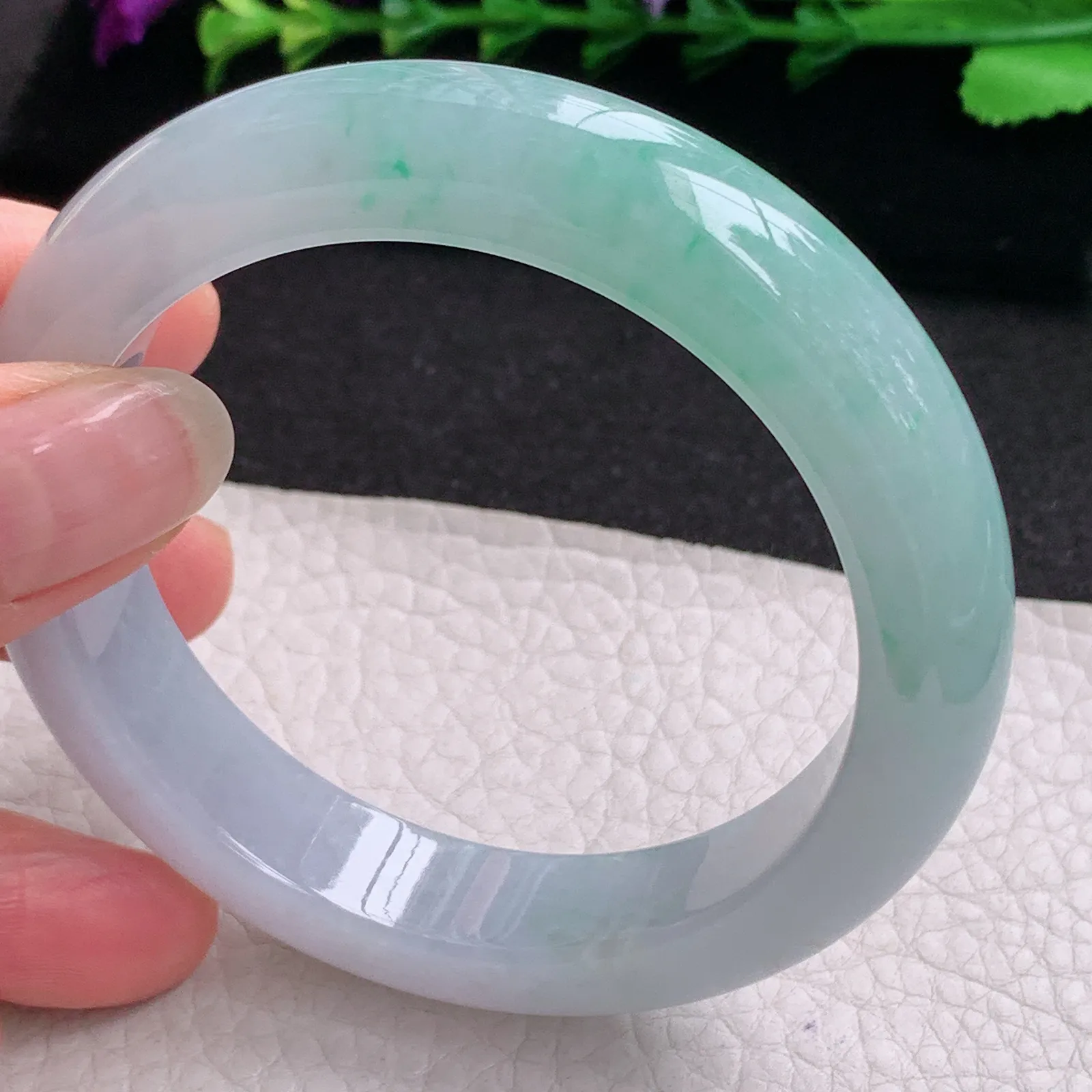 ll招财款57*12.5*9.6平安镯 天然缅甸翡翠A货冰润半山水蓝韵宽边玉手环