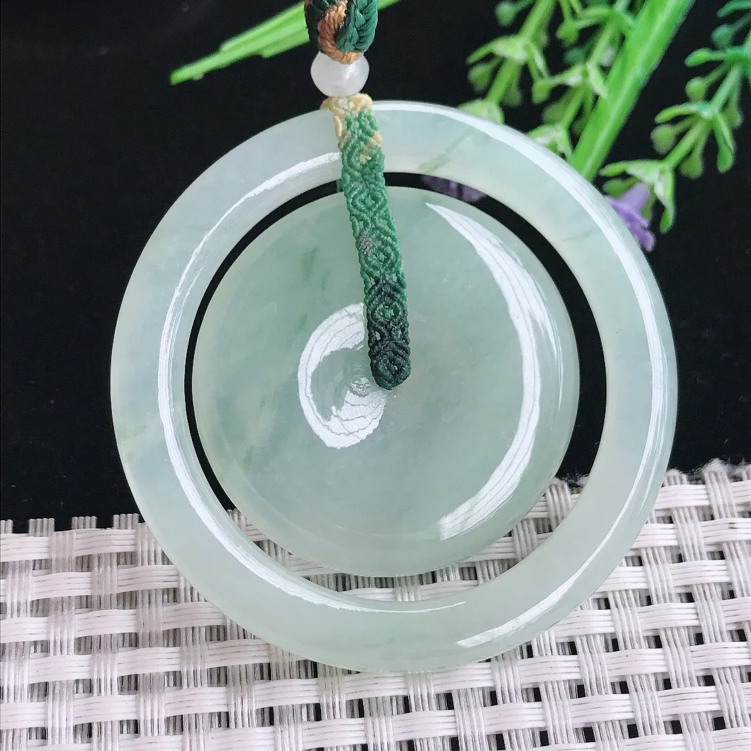 实拍A货翡翠53.8/6老坑冰胶水灵冰晴母子扣吊坠翡翠玉扣挂件