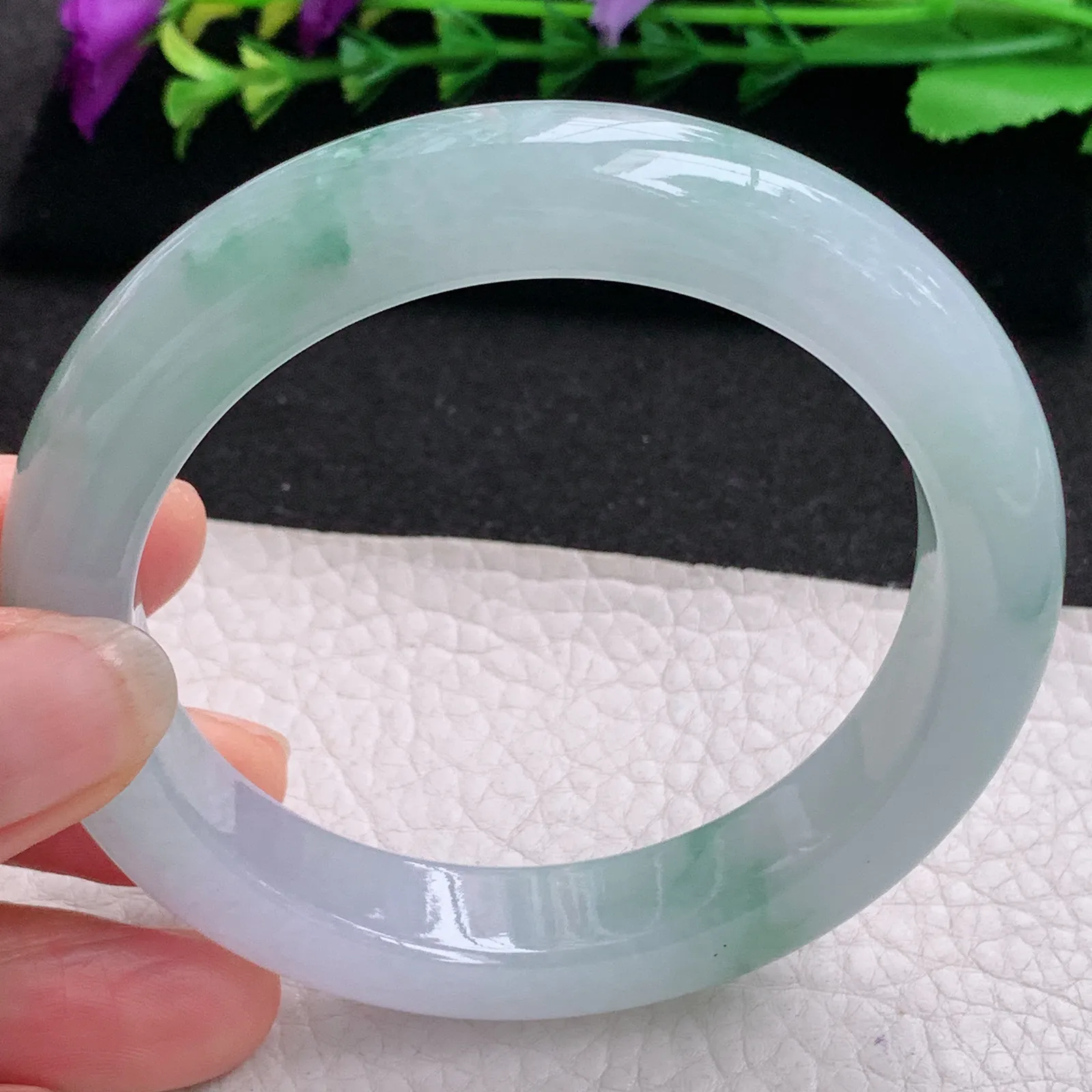 ll飘逸款58.5*12.5*9.5平安镯 天然缅甸翡翠A货冰润飘花宽边玉手环