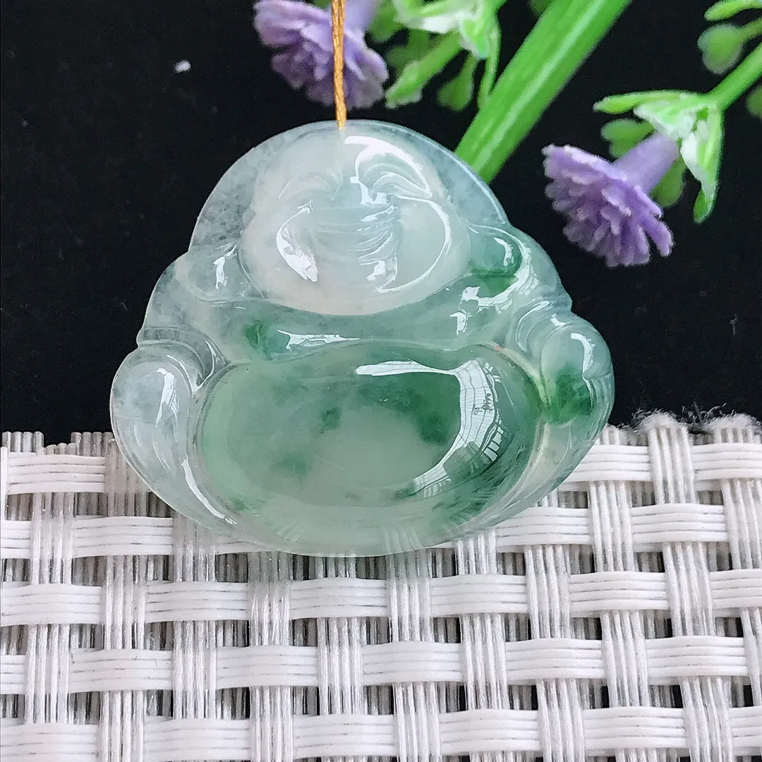 实拍A货翡翠26.3/30/6.2老坑冰胶果冻冰飘花佛公吊坠翡翠挂件