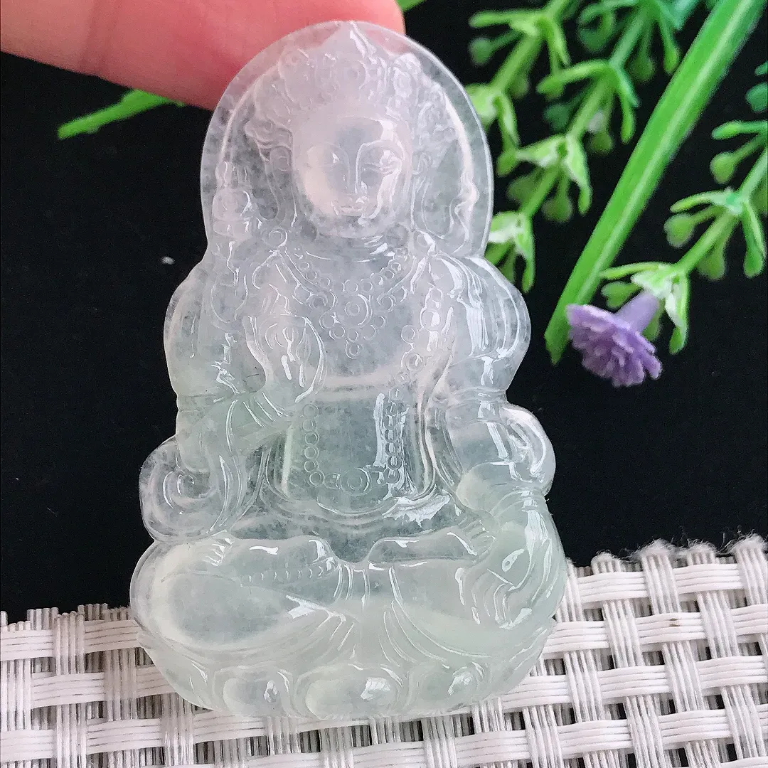 实拍A货翡翠55.8/34.8/5.6老坑冰种冰透渡母菩萨吊坠翡翠挂件