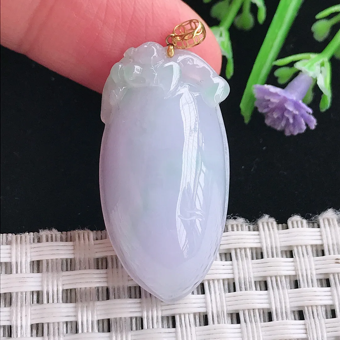 实拍A货翡翠33.3/16.6/10.5老坑18k金镶嵌紫罗兰寿桃吊坠翡翠桃子挂件