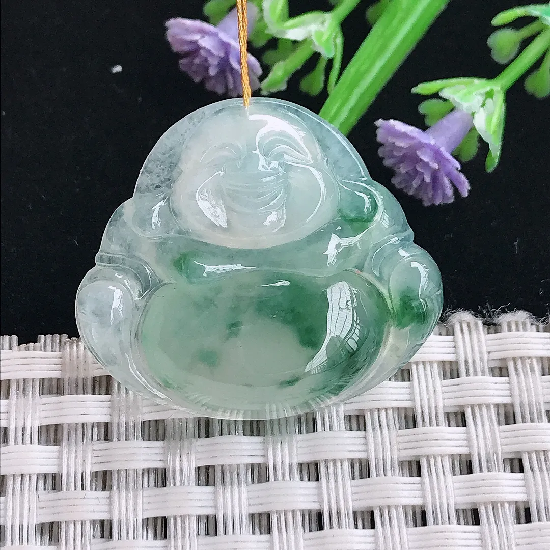 实拍A货翡翠26.3/30/6.2老坑冰胶果冻冰飘花佛公吊坠翡翠挂件