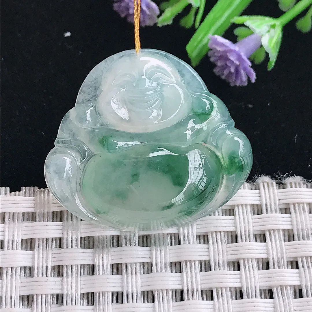 实拍A货翡翠26.3/30/6.2老坑冰胶果冻冰飘花佛公吊坠翡翠挂件