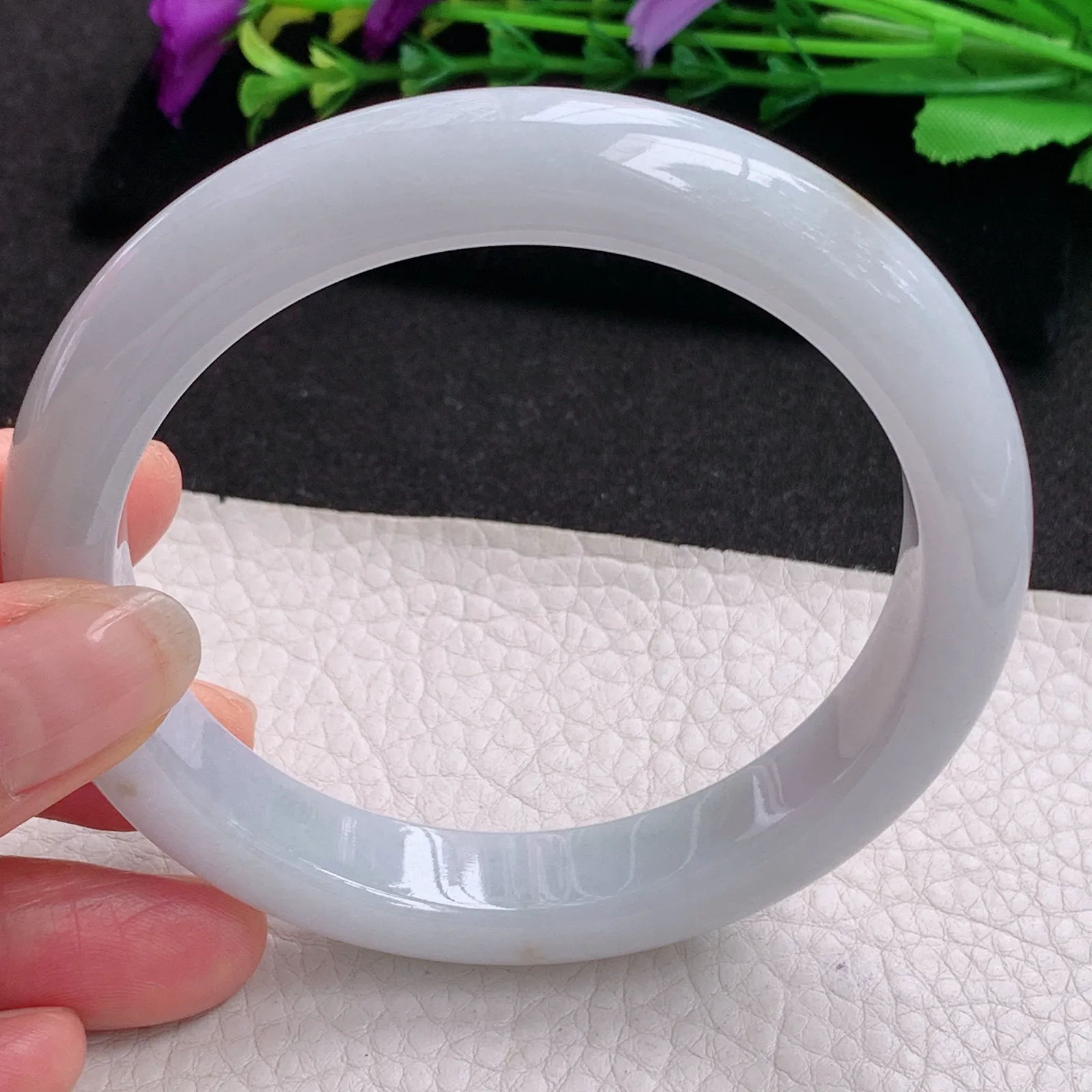 ll大圈口64*12.6*9平安镯 天然缅甸翡翠A货水润洒金宽边玉手环