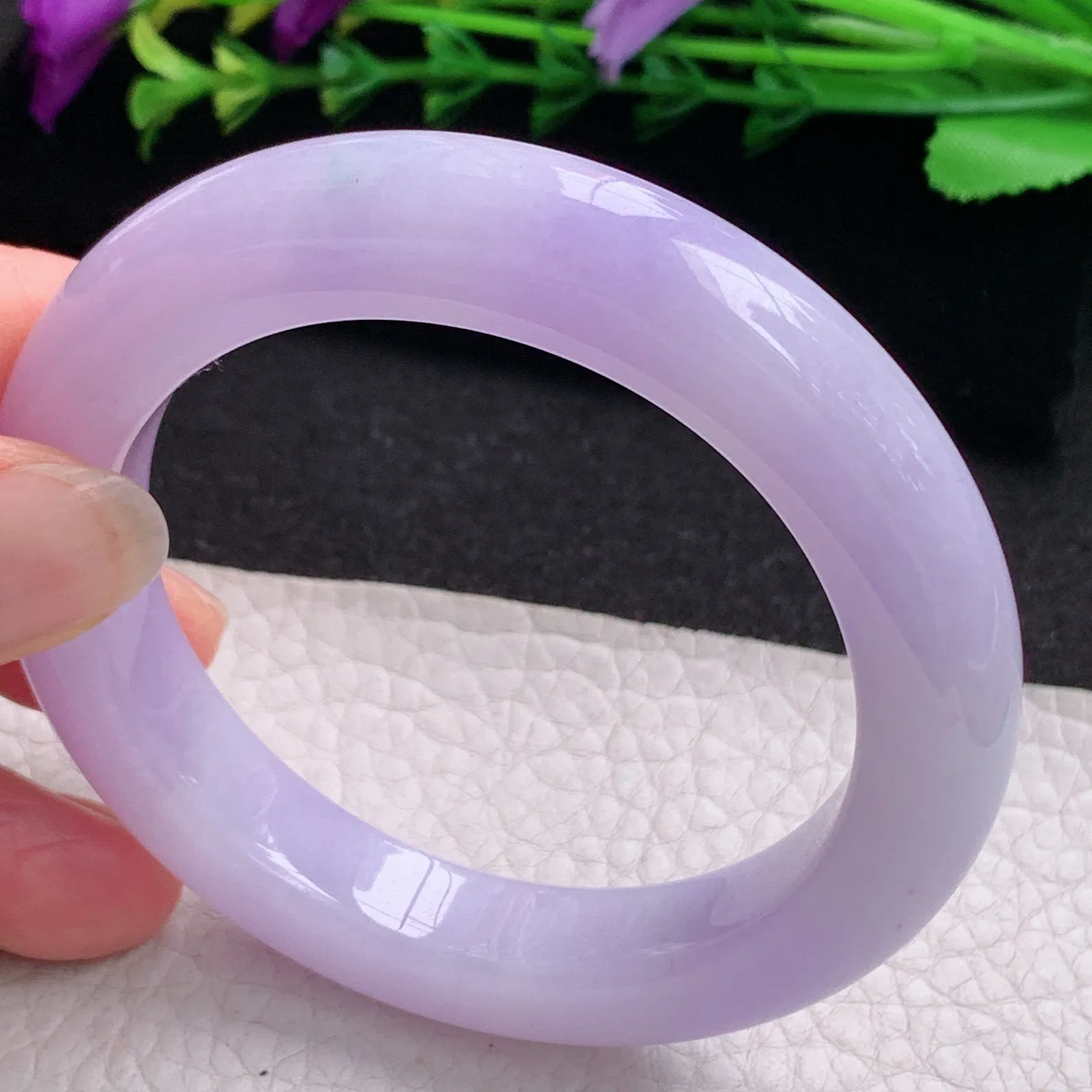 faa梦幻款55*11.5*10平安镯 天然缅甸翡翠A货水润紫罗兰宽边玉手环