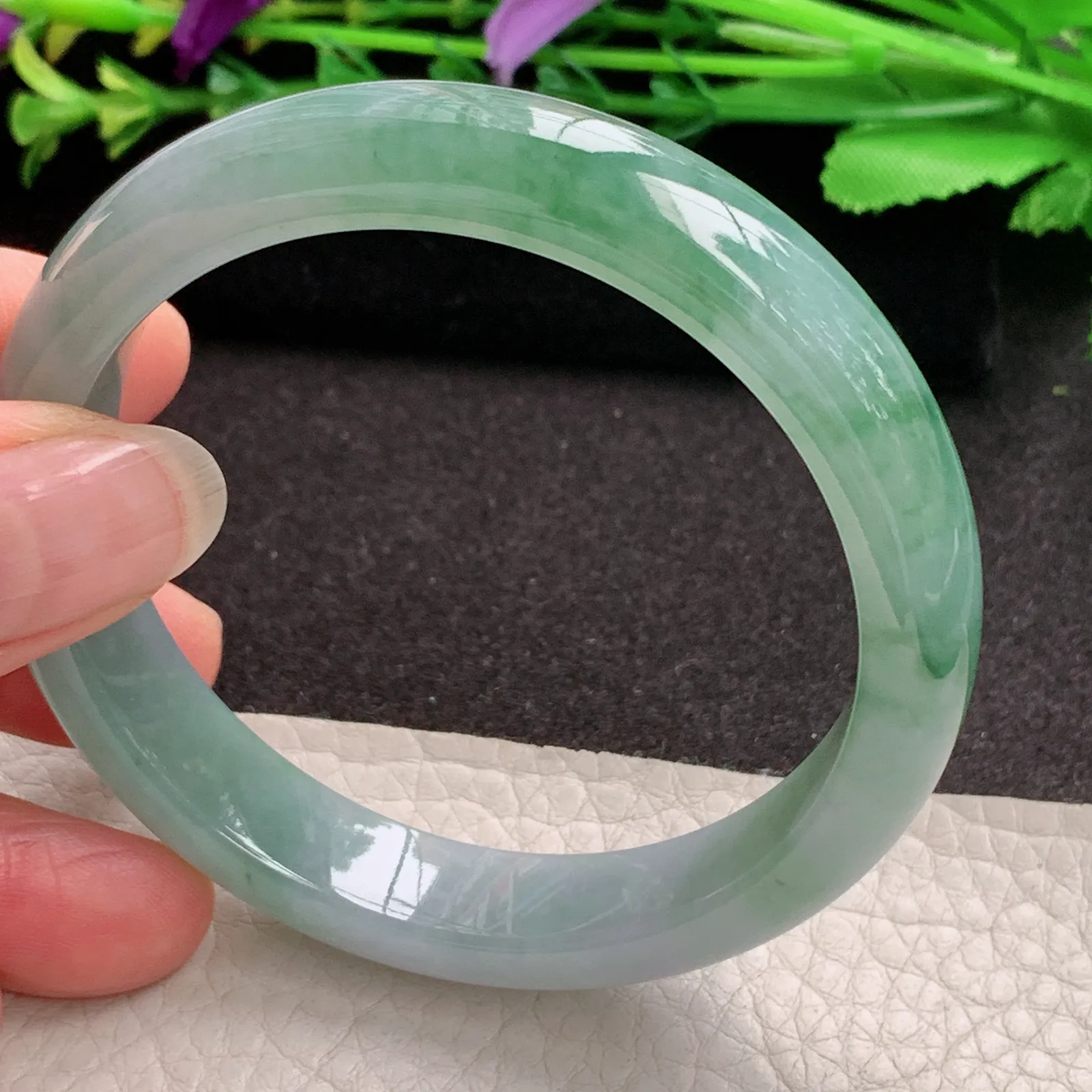 xx飘花韵味款56*12*7.5平安镯 天然缅甸翡翠A货冰胶飘逸宽边玉手环