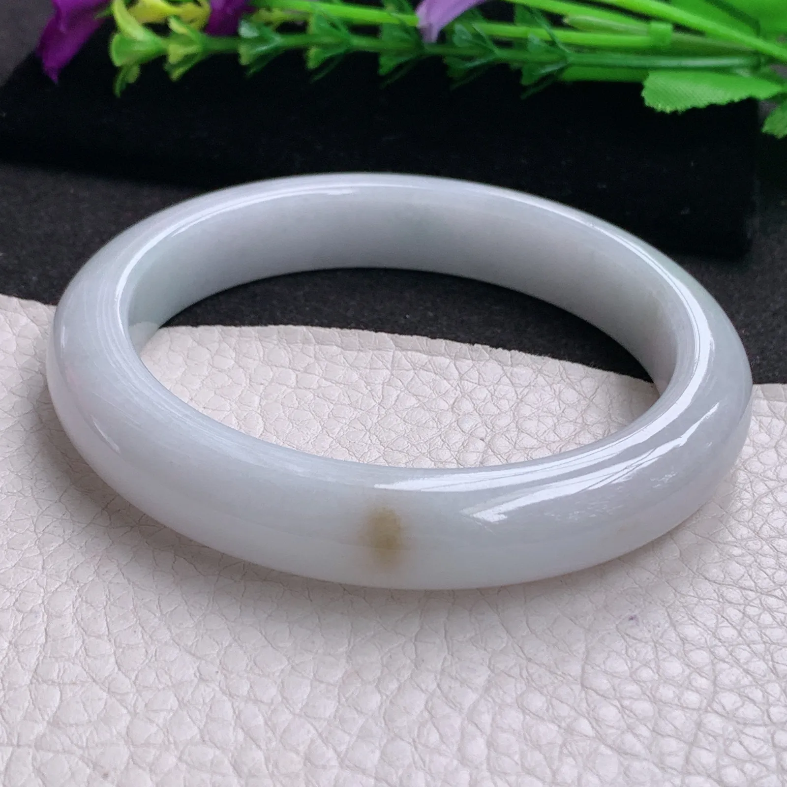 ll大圈口64*12.6*9平安镯 天然缅甸翡翠A货水润洒金宽边玉手环