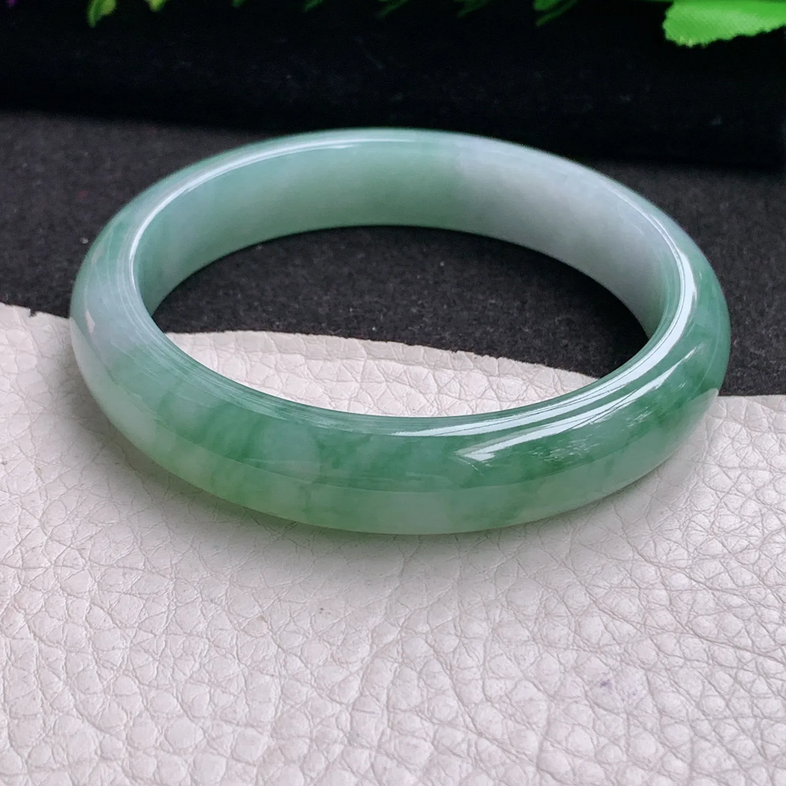 xx飘花韵味款56*12*7.5平安镯 天然缅甸翡翠A货冰胶飘逸宽边玉手环