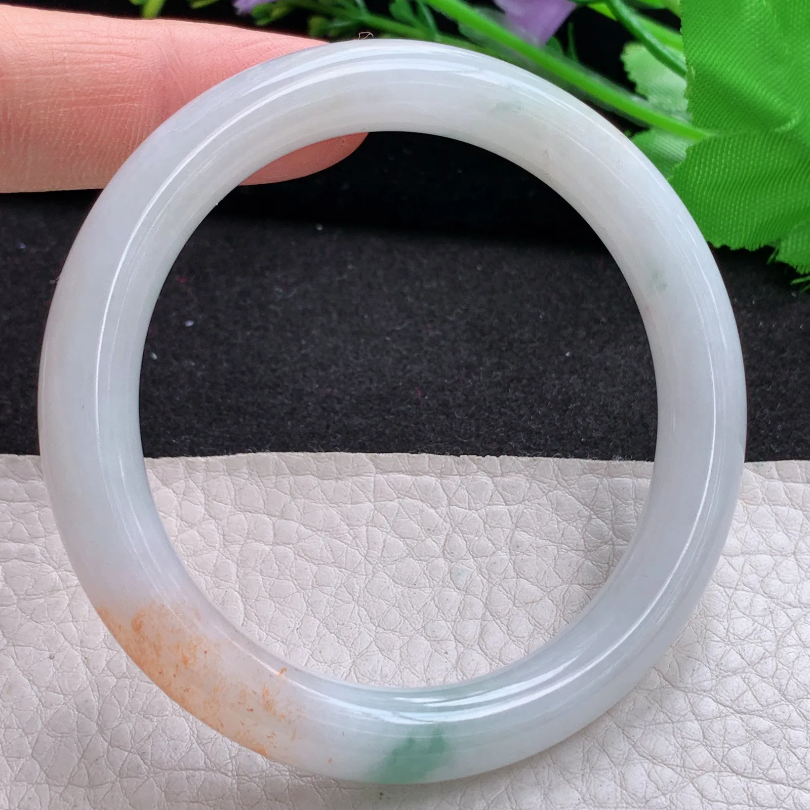 mq三彩款55*9.5*8.8叮当镯 天然缅甸翡翠A货细润圆条美人镯