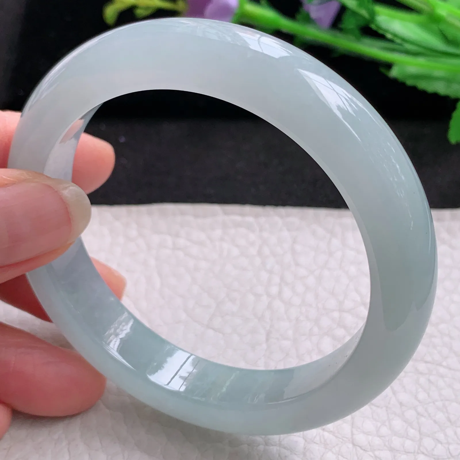 nr年轻清新款57.5*12.2*9平安镯 天然缅甸翡翠A货冰润清爽宽边玉手环