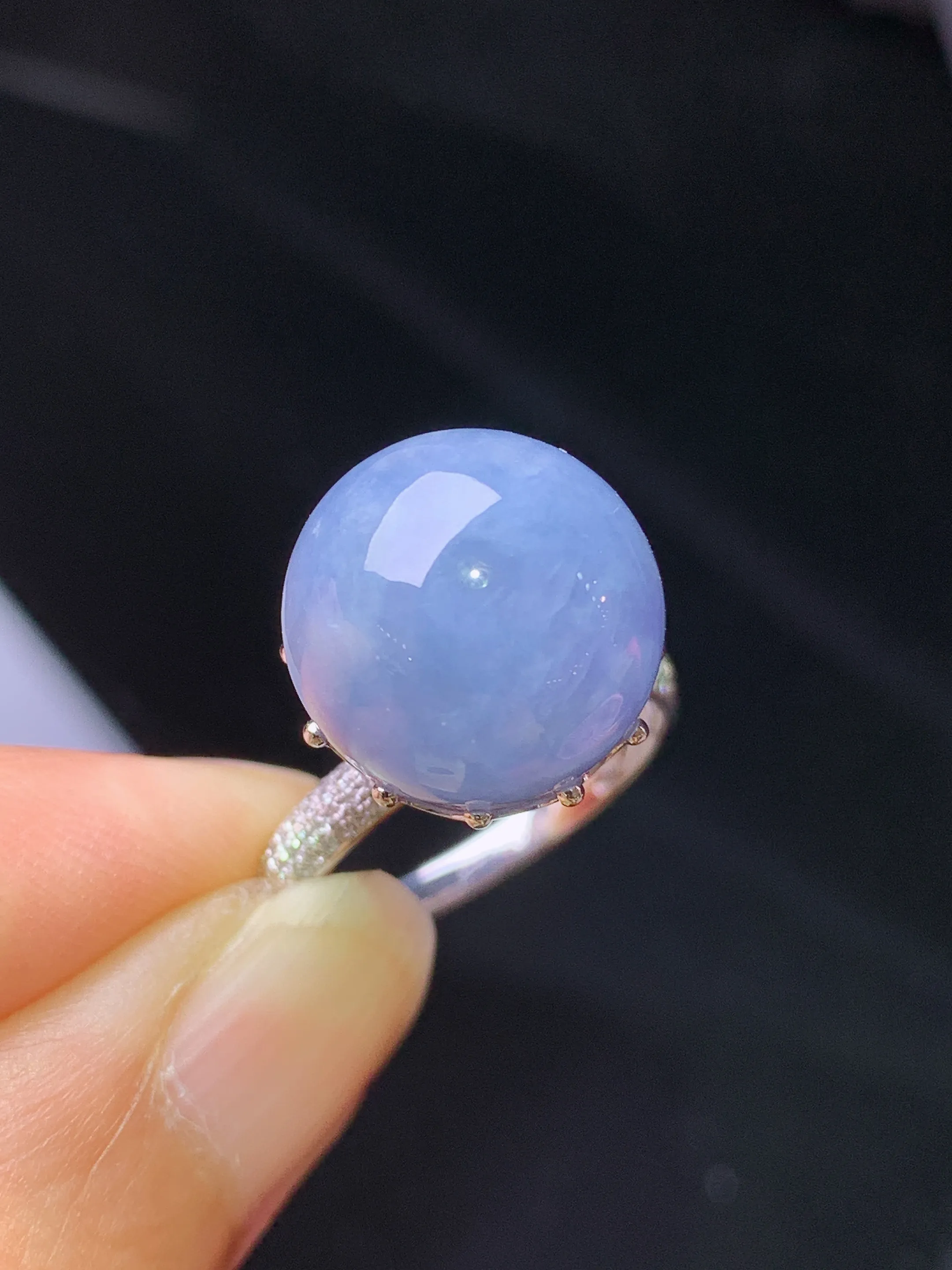 18k金钻镶嵌紫罗兰圆珠戒指 玉质细腻清新 水润亮眼 圈口13.5 整体尺寸13