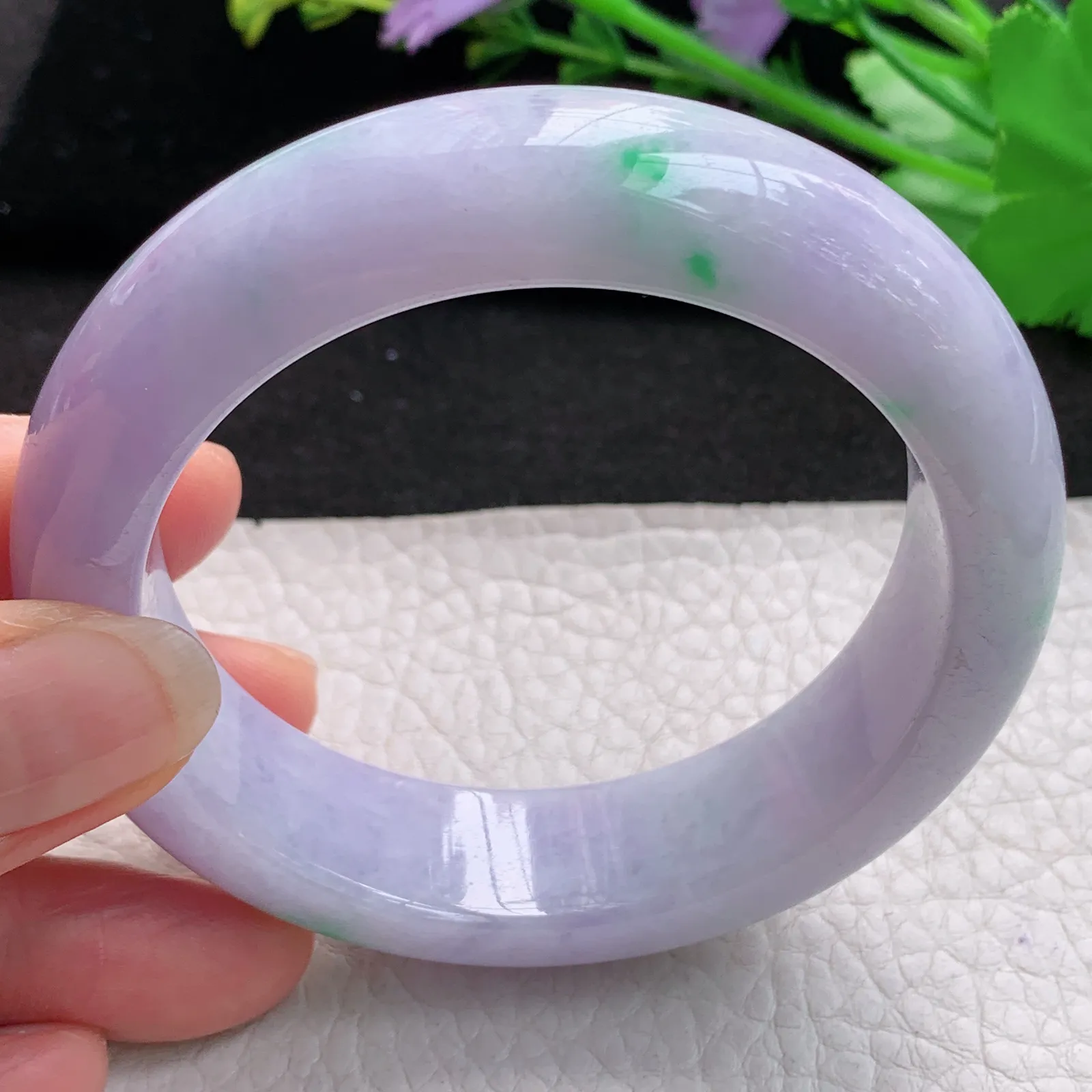 mq梦幻款57*16.3*9.7轮胎镯 天然缅甸翡翠A货细润厚装春带彩宽边玉手环